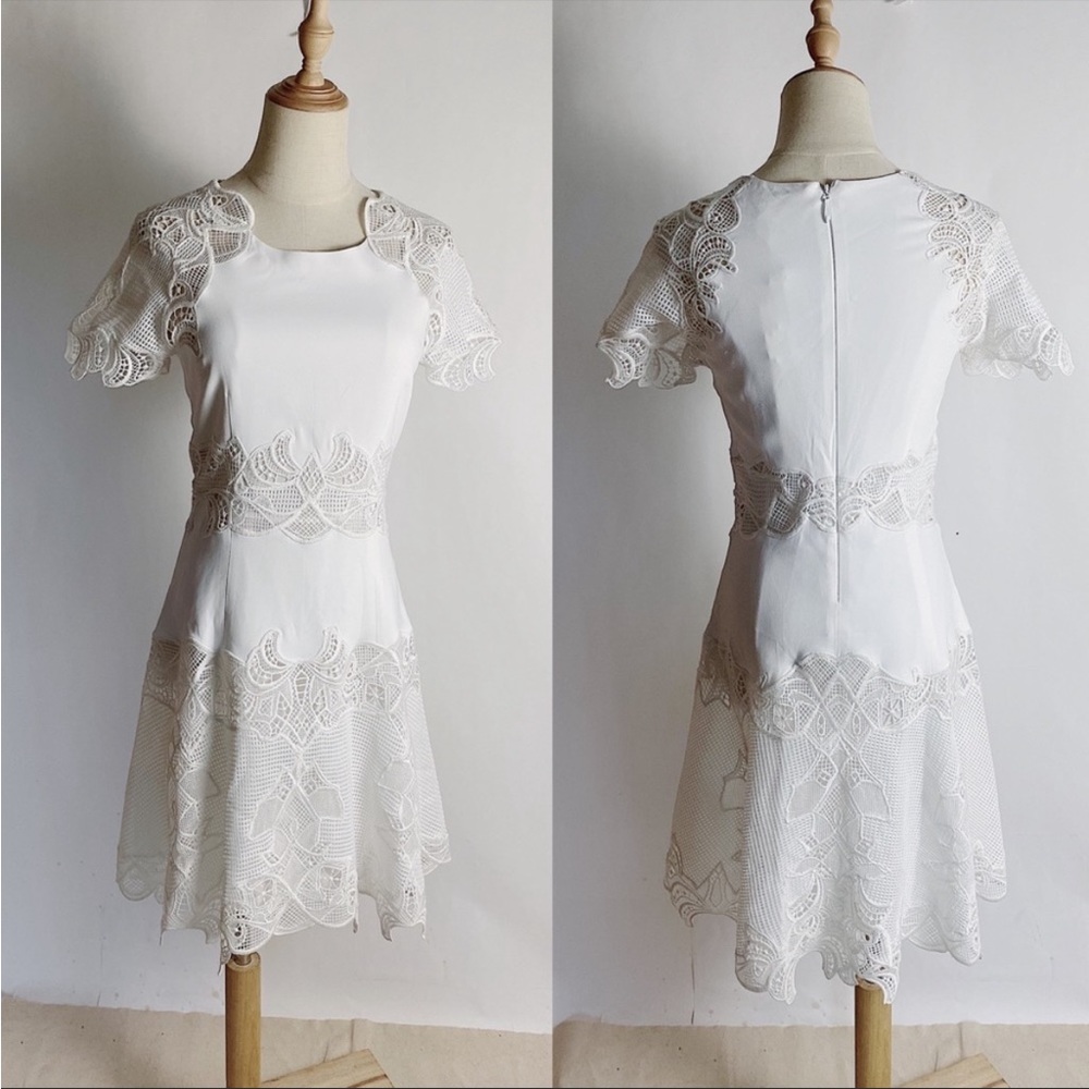 NWT JONATHAN SIMKAI Lace Short Sleeve White Dress